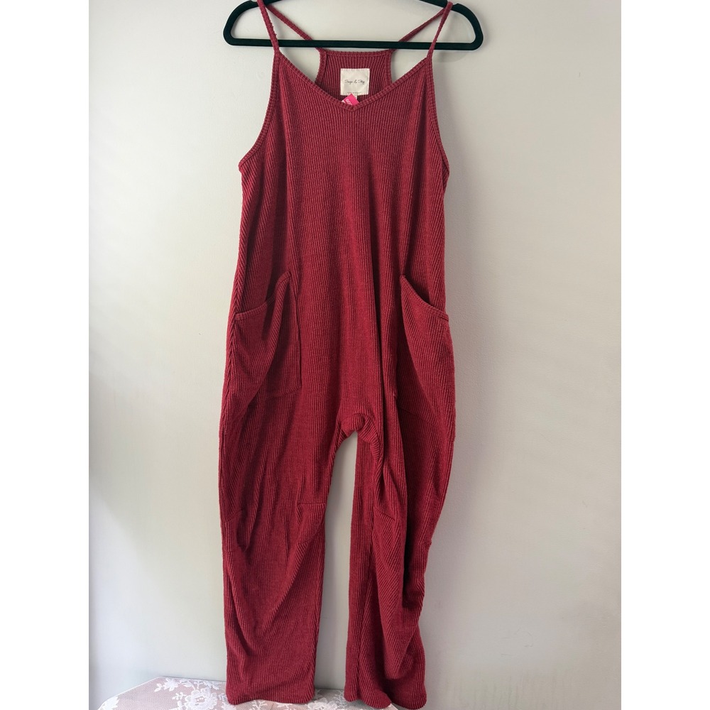 Sage & Sky Romper Jumpsuit Womens Medium Burgundy Excellent Ribbed Knit Harem